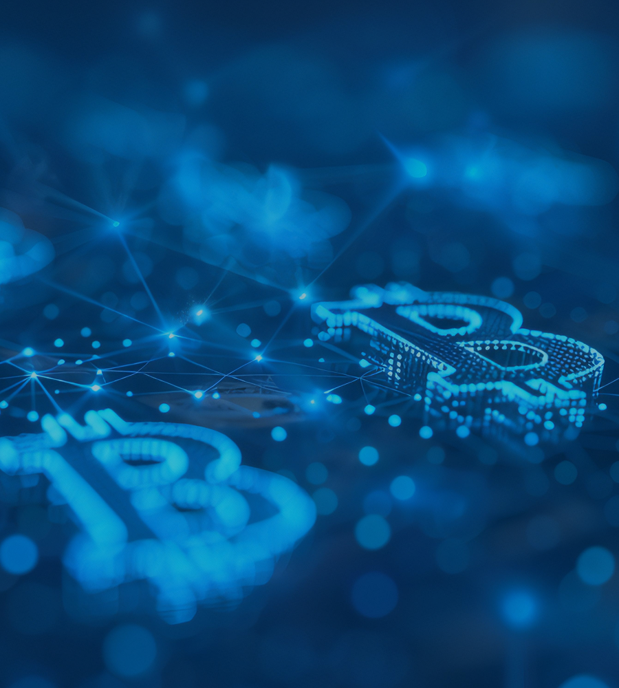 Bitcoin logo with network diagram in the background